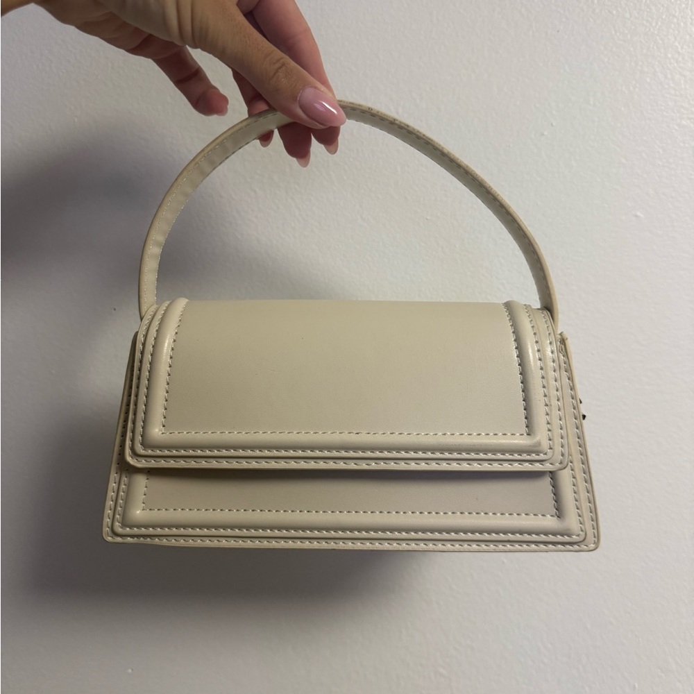 Zara Cream Structured Mini Top-Handle Bag